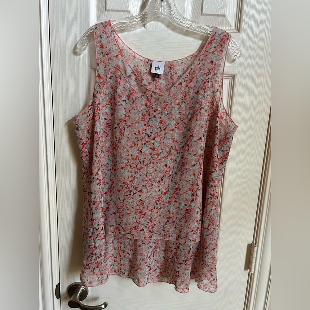 CAbi Pink and Blue Peplum Tank Top